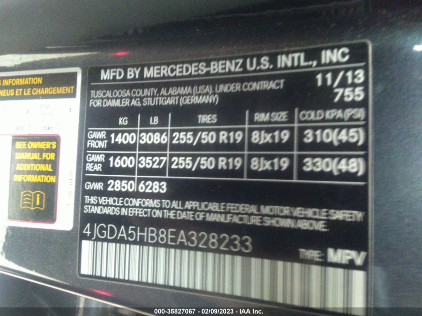2014 MERCEDES-BENZ M-CLASS ML 350 - 4JGDA5HB8EA328233