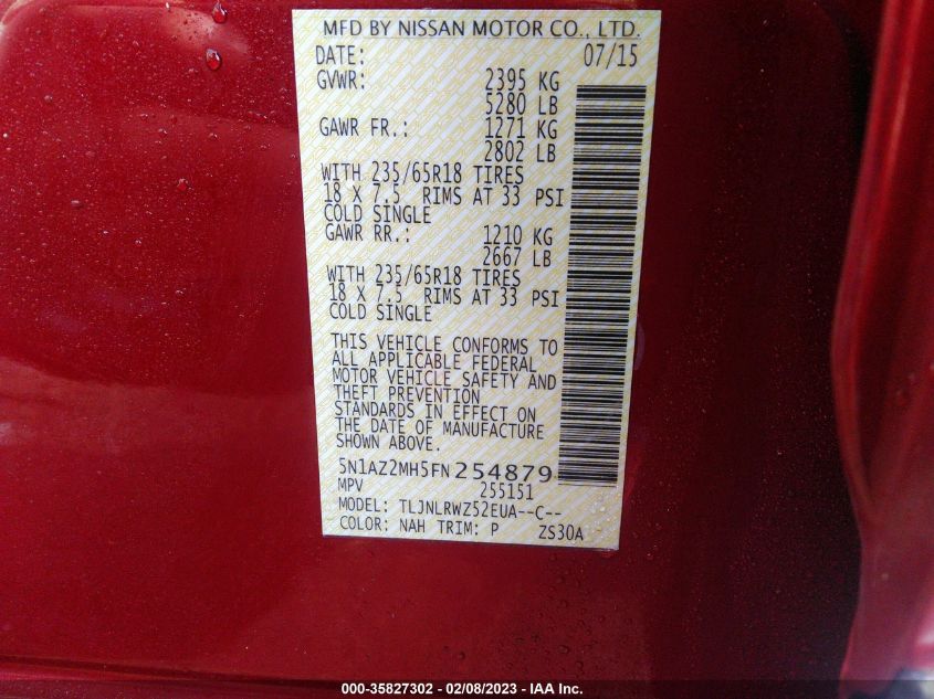 2015 NISSAN MURANO SL - 5N1AZ2MH5FN254879