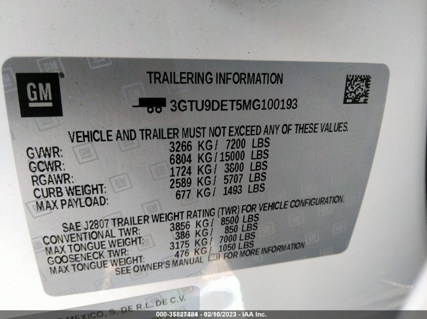 2021 GMC SIERRA 1500 SLT 3GTU9DET5MG100193