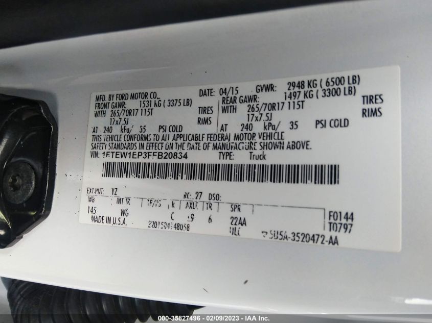 2015 FORD F-150 XLT/XL/LARIAT - 1FTEW1EP3FFB20834