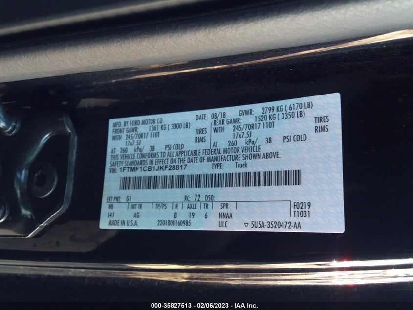 VIN 1FTMF1CB1JKF28817 2018 FORD F-150 XL/XLT