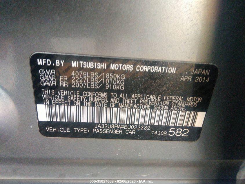 2014 MITSUBISHI LANCER GT JA32U8FW4EU022332