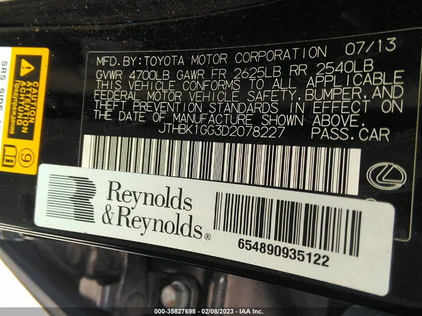 2013 LEXUS ES 350 4DR SDN - JTHBK1GG3D2078227