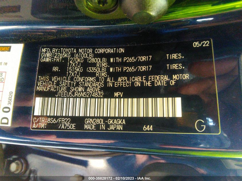 2022 TOYOTA 4RUNNER SR5 - JTEEU5JR6N5274832