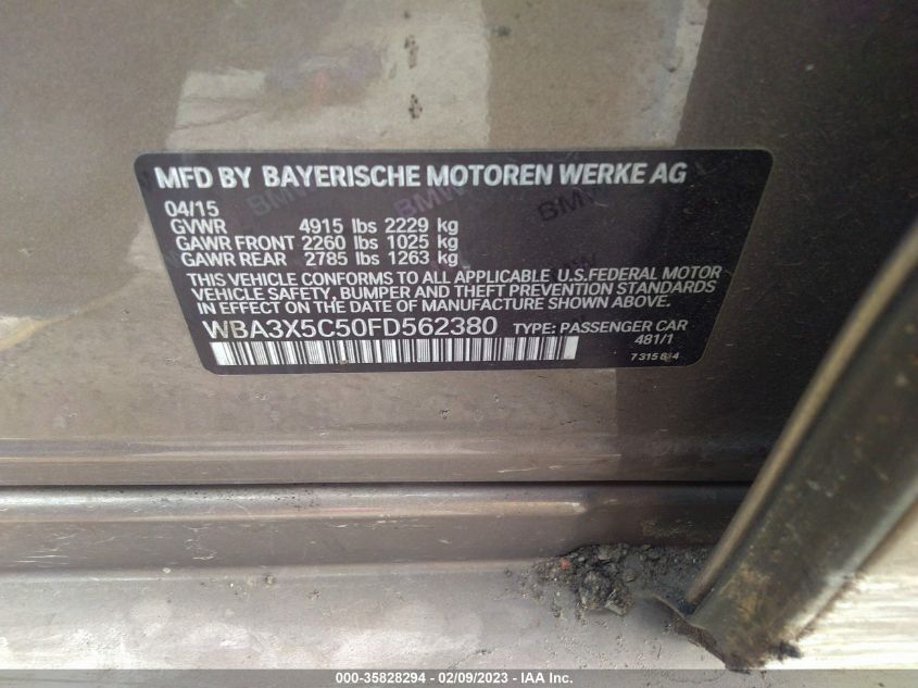 2015 BMW 3 SERIES GRAN TURISMO 328I XDRIVE WBA3X5C50FD562380