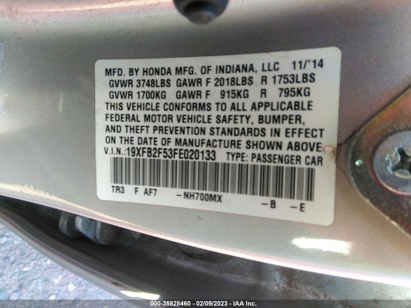2015 HONDA CIVIC SEDAN LX 19XFB2F53FE020133