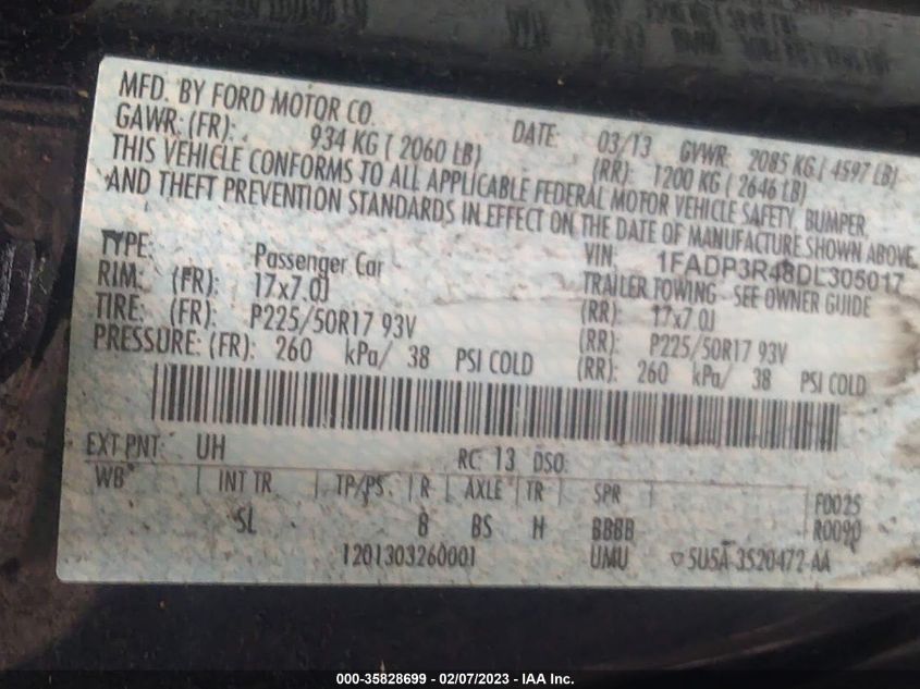 2013 FORD FOCUS ELECTRIC 1FADP3R48DL305017