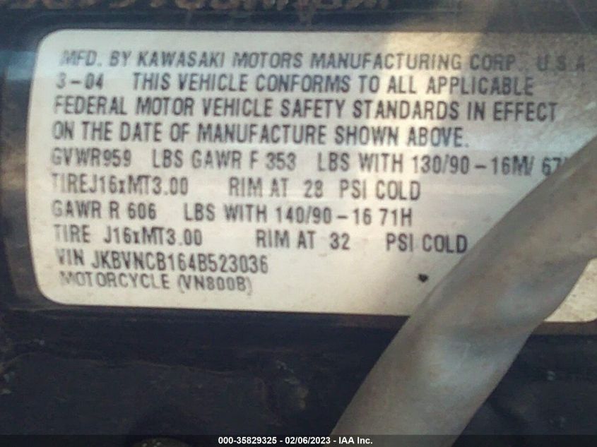 2004 KAWASAKI VN800 B JKBVNCB164B523036