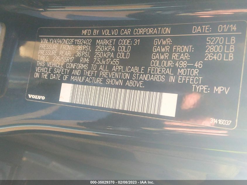 2015 VOLVO XC70 3.2L PLATINUM YV4940ND2F1192402