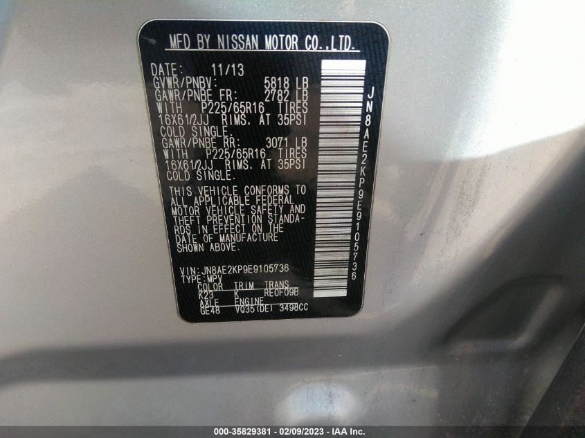 2014 NISSAN QUEST S - JN8AE2KP9E9105736