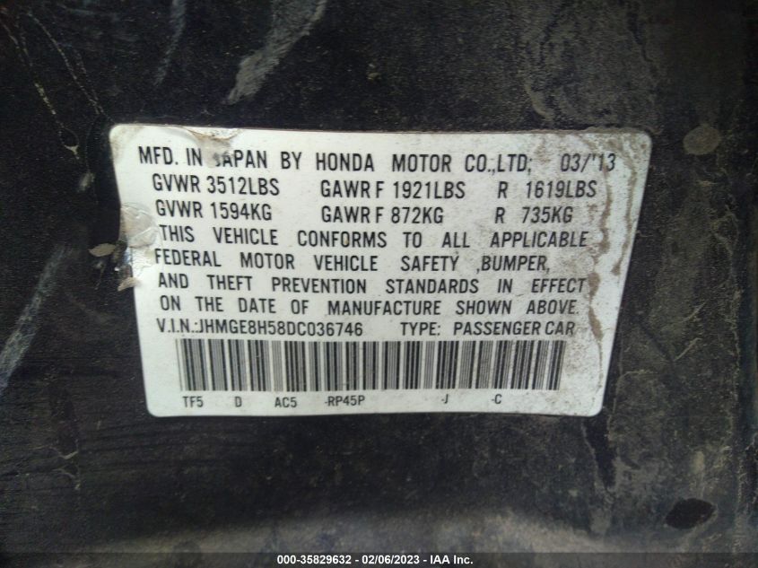 2013 HONDA FIT SPORT - JHMGE8H58DC036746