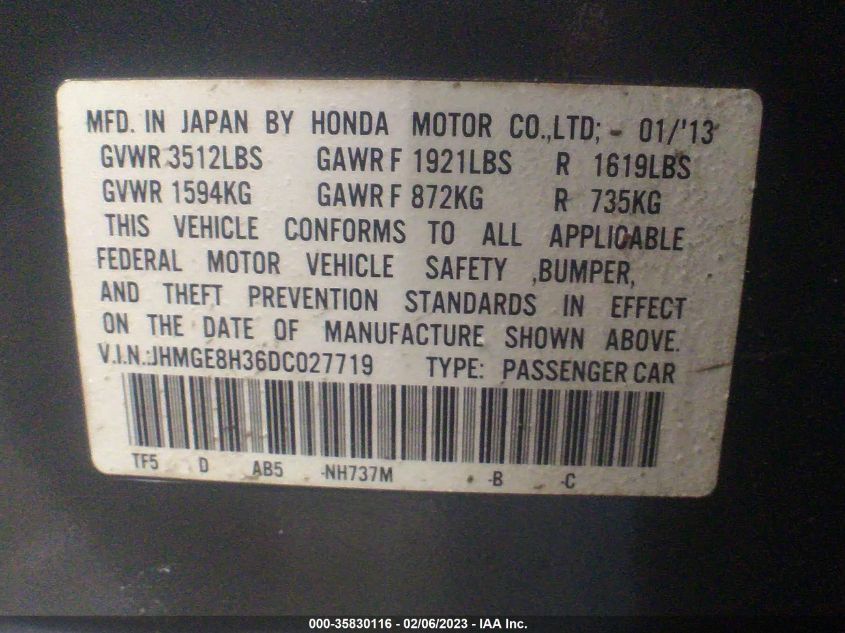 2013 HONDA FIT - JHMGE8H36DC027719