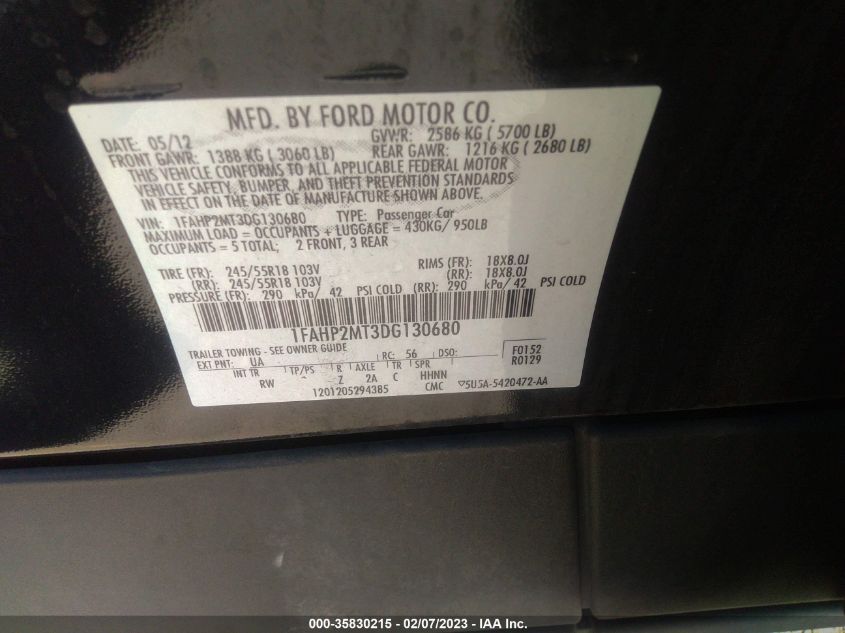 2013 FORD SEDAN POLICE INTERCEPTOR 1FAHP2MT3DG130680