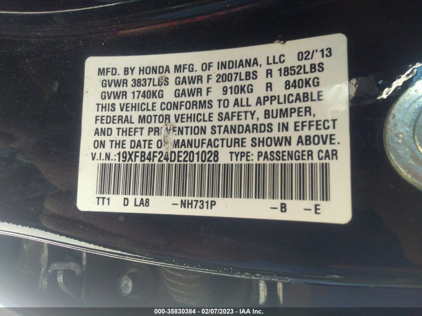 2013 HONDA CIVIC HYBRID - 19XFB4F24DE201028