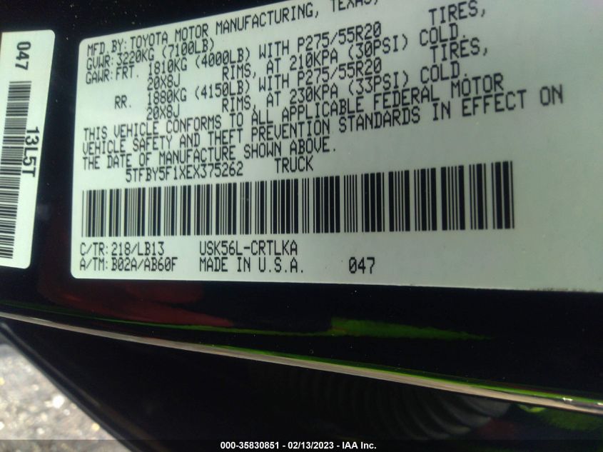 2014 TOYOTA TUNDRA 4WD TRUCK LTD - 5TFBY5F1XEX375262