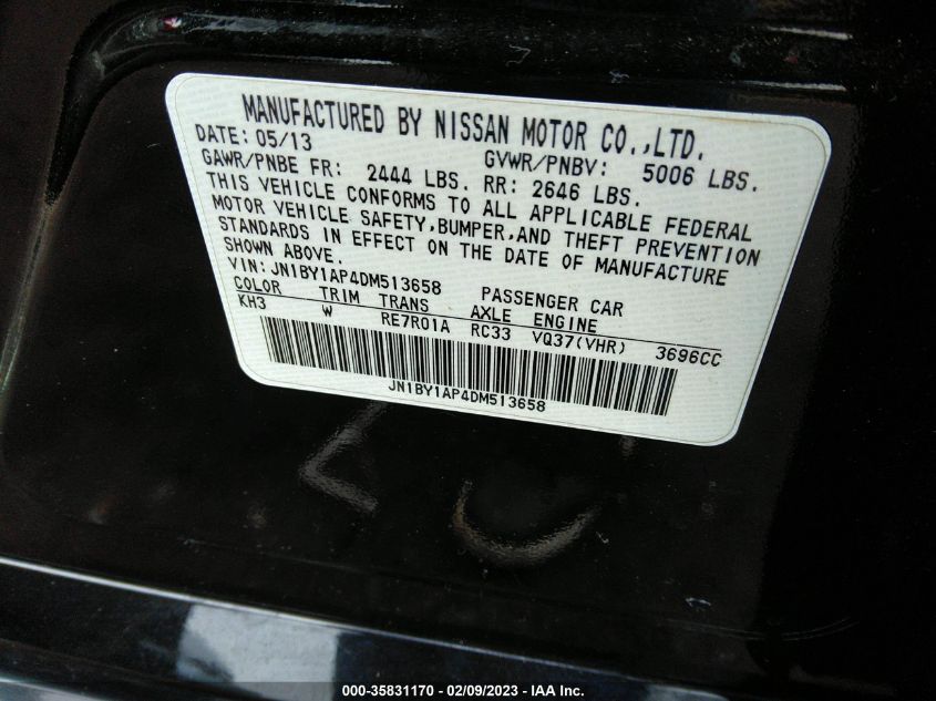 2013 INFINITI M37 JN1BY1AP4DM513658