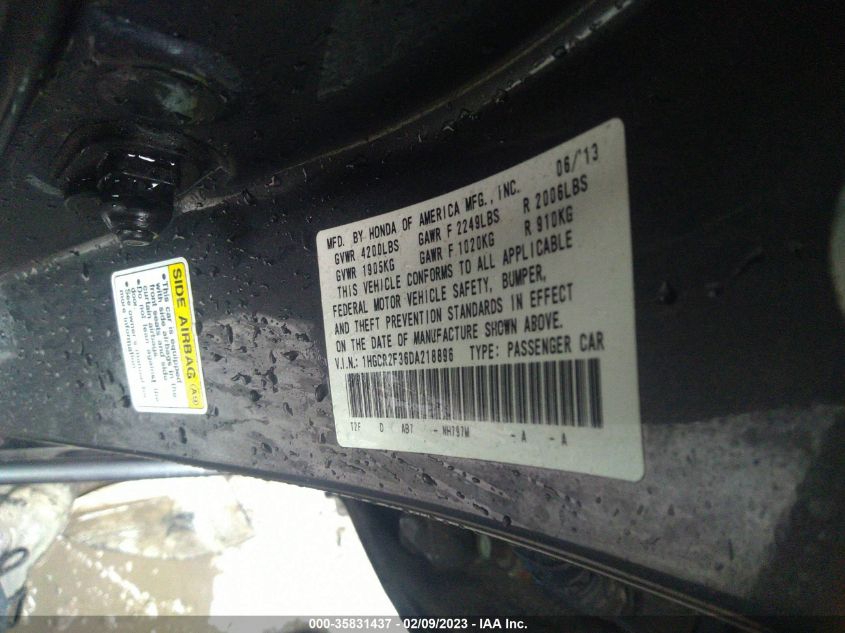 2013 HONDA ACCORD SDN LX 1HGCR2F36DA218896