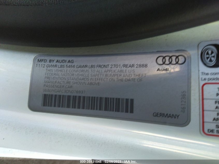 2013 AUDI A7 3.0 PREMIUM PLUS WAUYGAFC3DN076937