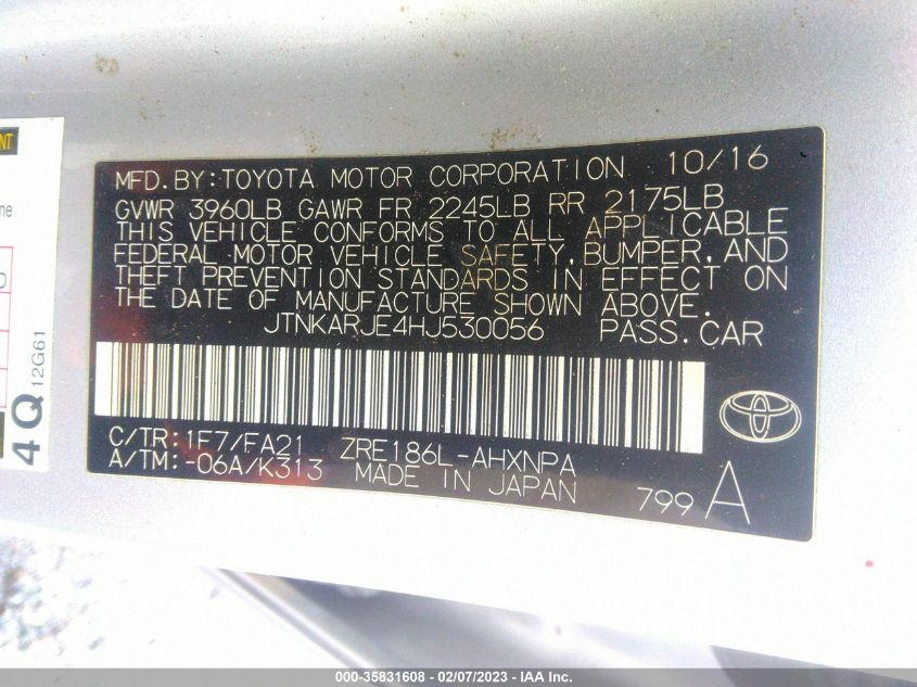2017 TOYOTA COROLLA IM - JTNKARJE4HJ530056