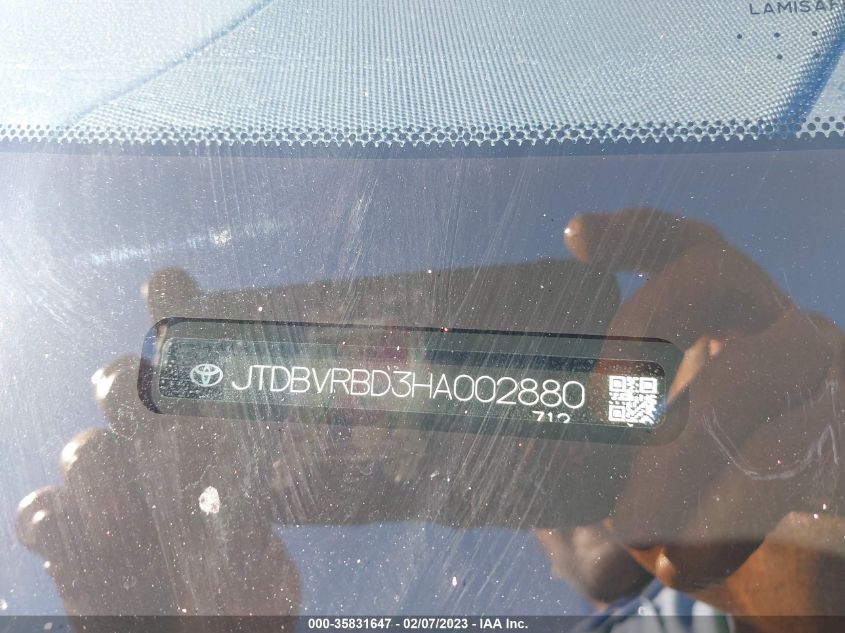 2017 TOYOTA MIRAI JTDBVRBD3HA002880