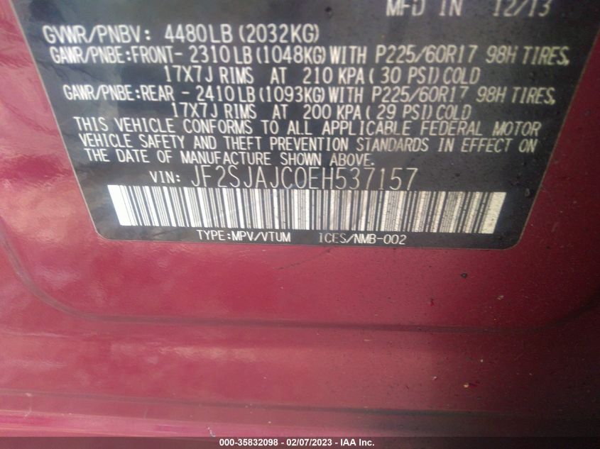 2014 SUBARU FORESTER 2.5I LIMITED - JF2SJAJC0EH537157