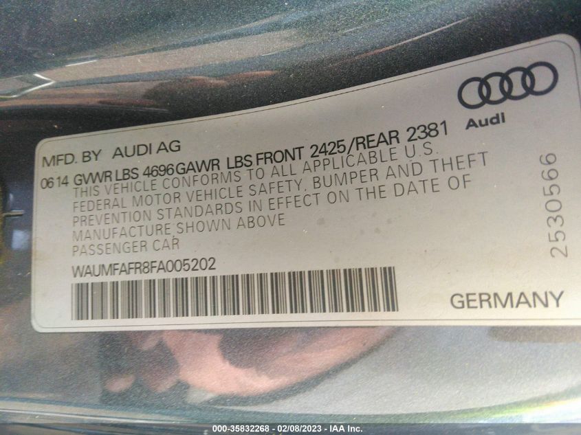 2015 AUDI A5 PREMIUM PLUS WAUMFAFR8FA005202