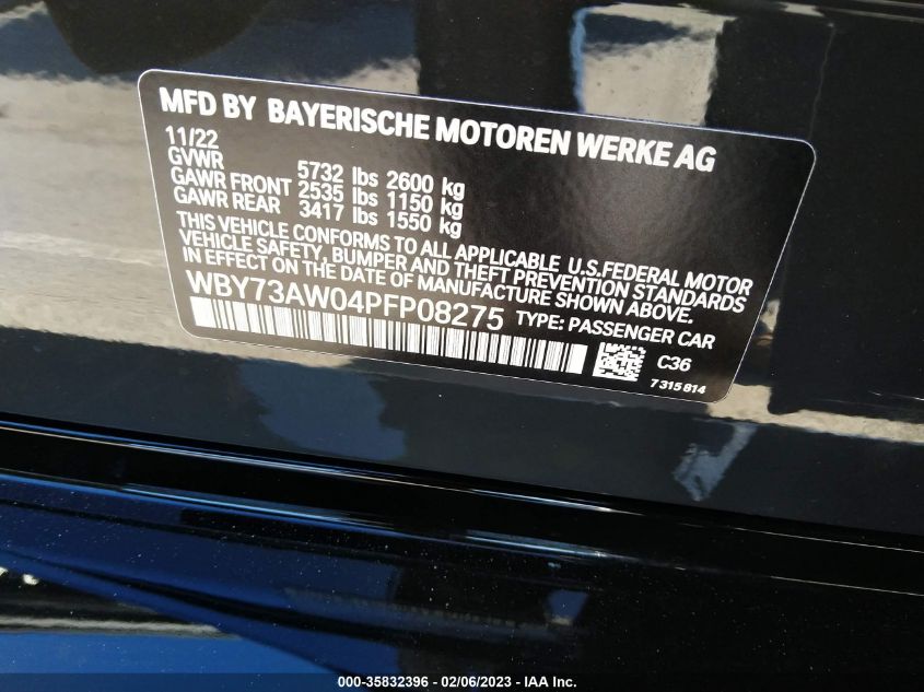 2023 BMW I4 EDRIVE40 WBY73AW04PFP08275