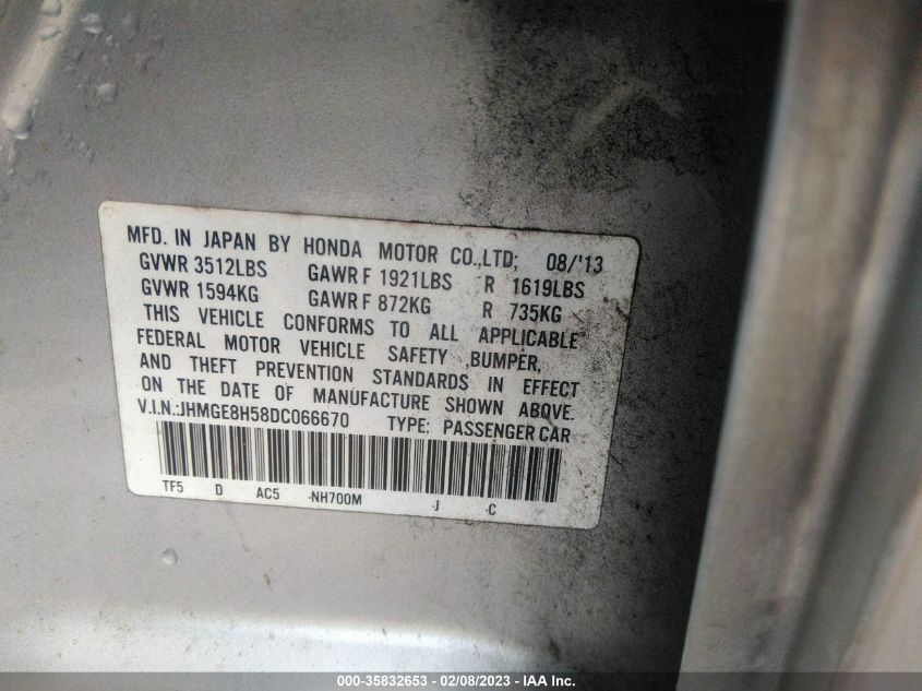2013 HONDA FIT SPORT - JHMGE8H58DC066670