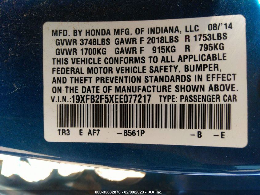 2014 HONDA CIVIC SEDAN LX 19XFB2F5XEE077217
