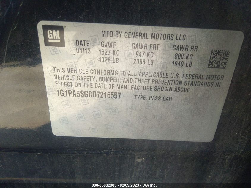 2013 CHEVROLET CRUZE LS - 1G1PA5SG8D7216557