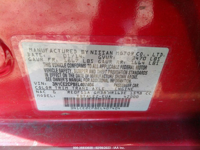 2014 NISSAN VERSA NOTE S/S PLUS/SV - 3N1CE2CP8EL407404