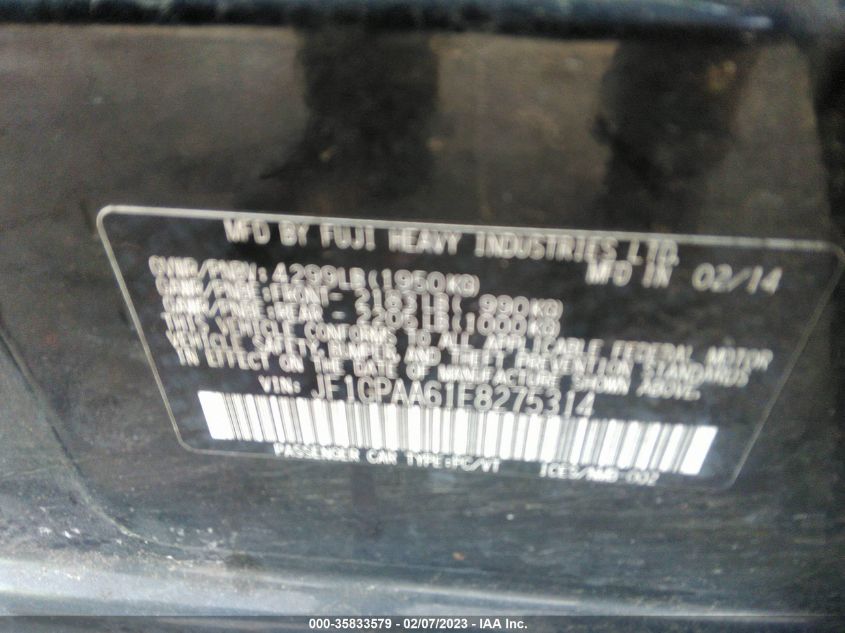 2014 SUBARU IMPREZA WAGON 2.0I JF1GPAA61E8275314