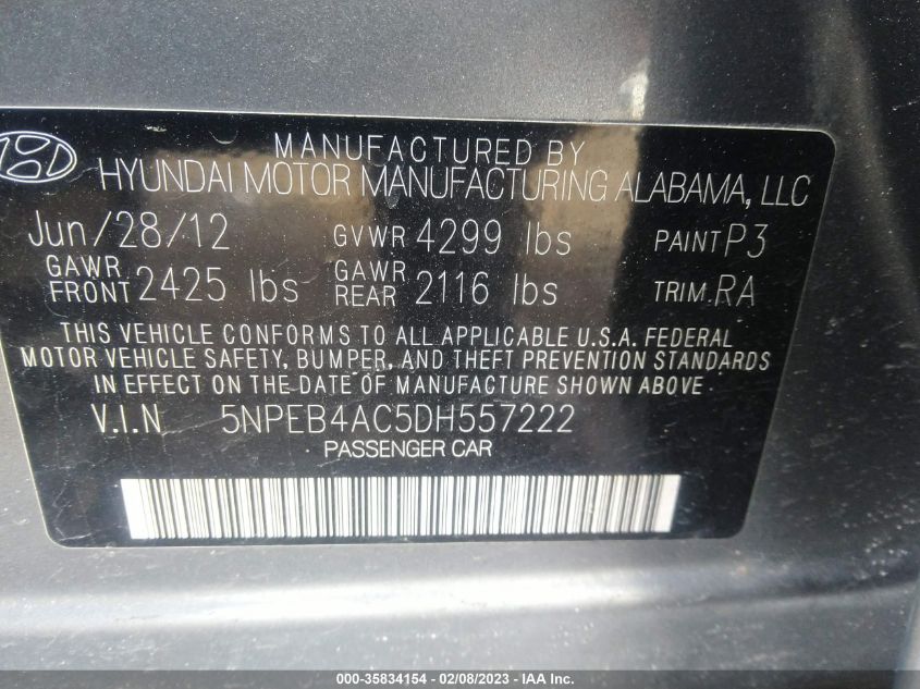 2013 HYUNDAI SONATA GLS - 5NPEB4AC5DH557222