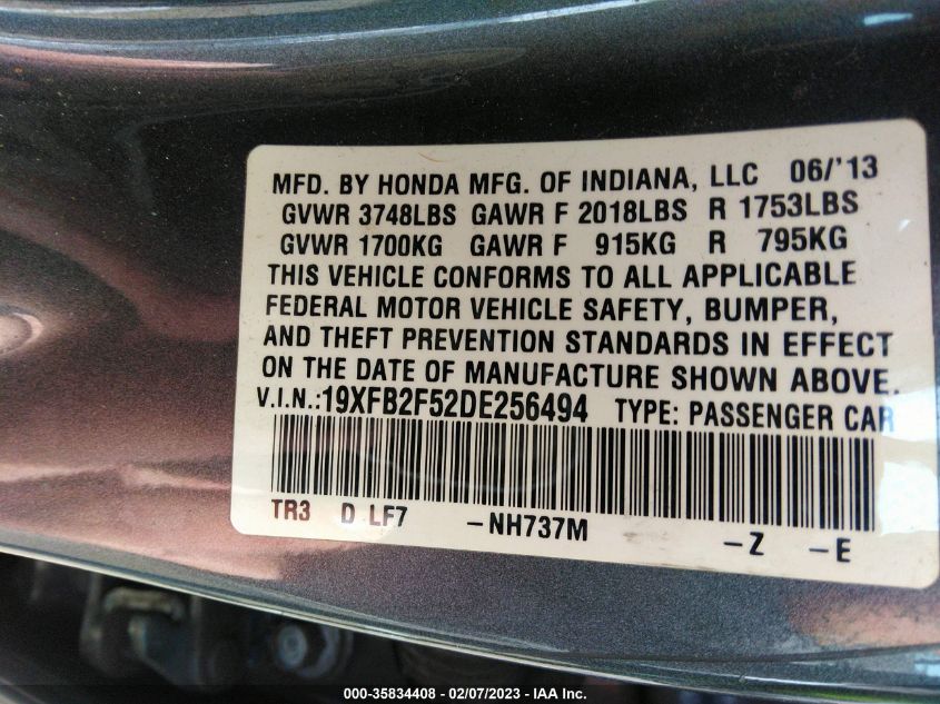 2013 HONDA CIVIC SDN LX 19XFB2F52DE256494
