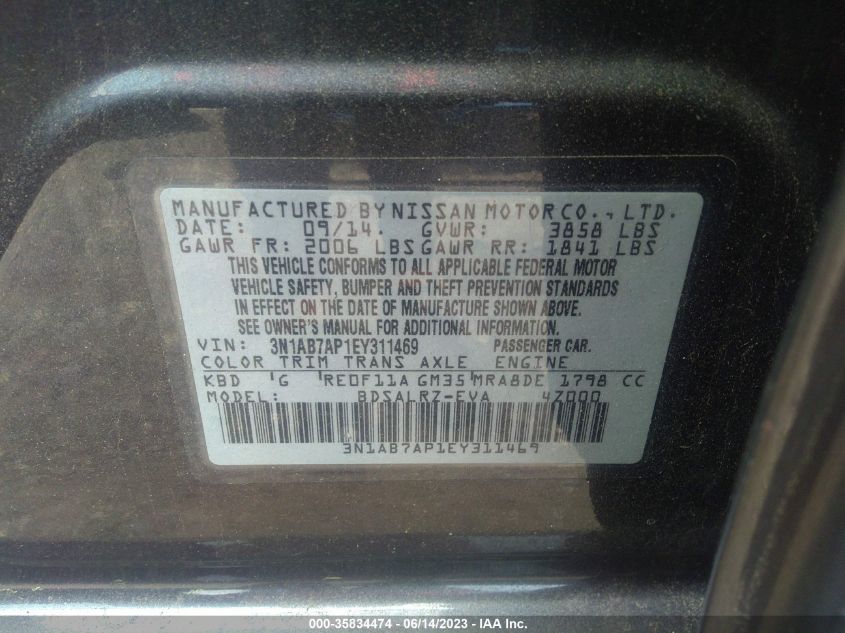 2014 NISSAN SENTRA SR - 3N1AB7AP1EY311469
