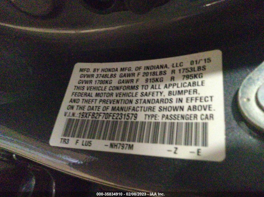 2015 HONDA CIVIC SEDAN SE 19XFB2F70FE231579