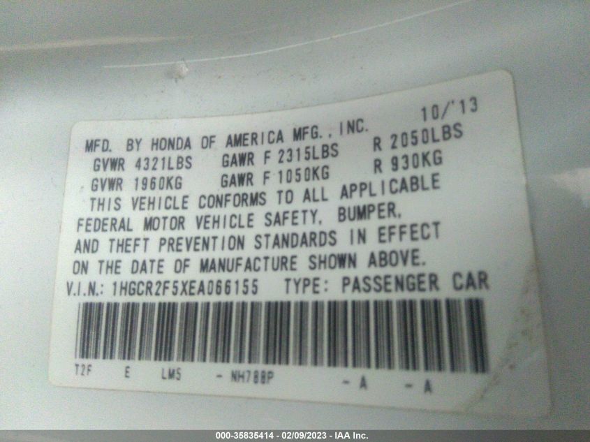 2014 HONDA ACCORD SEDAN SPORT - 1HGCR2F5XEA066155