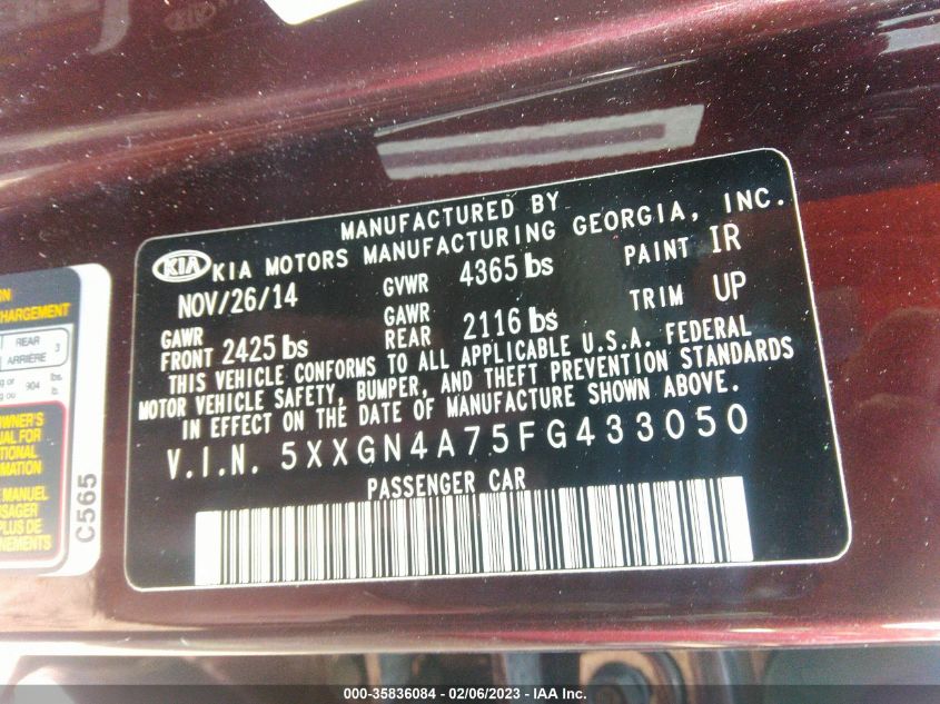 2015 KIA OPTIMA EX - 5XXGN4A75FG433050