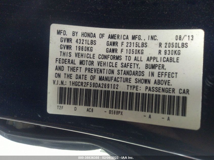 2013 HONDA ACCORD SPORT - 1HGCR2F59DA269102