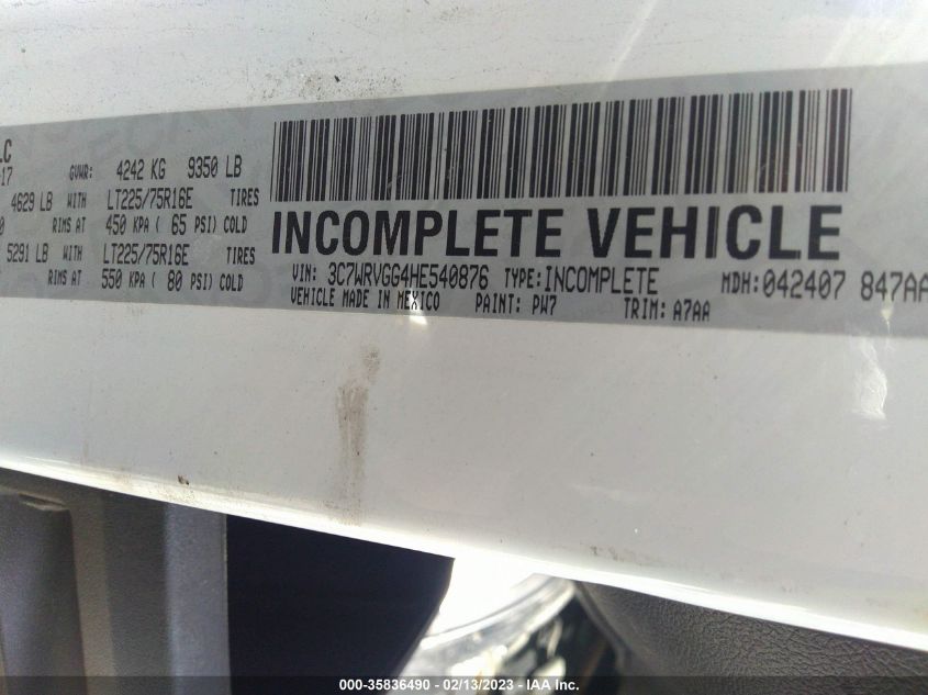 2017 RAM PROMASTER CHASSIS CAB 3C7WRVGG4HE540876