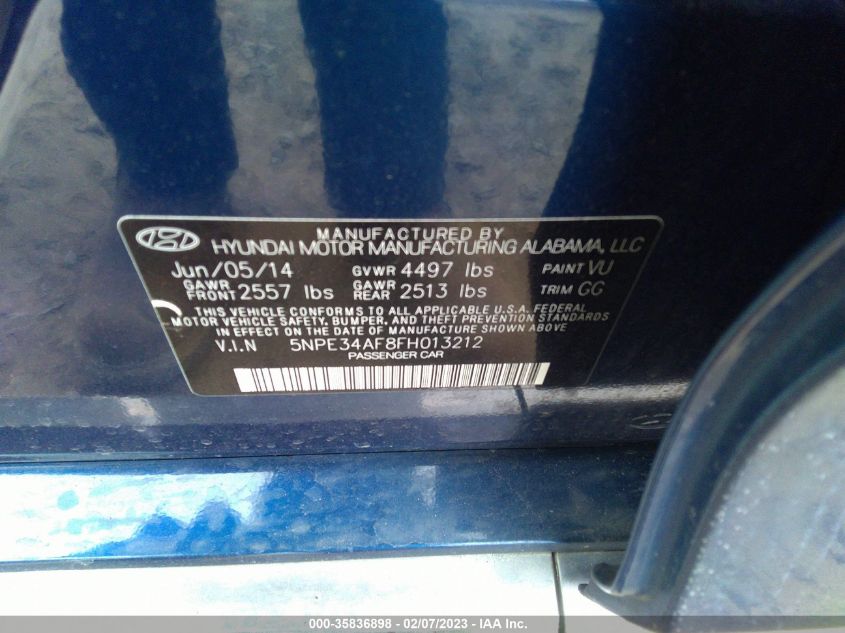 2015 HYUNDAI SONATA 2.4L LIMITED - 5NPE34AF8FH013212