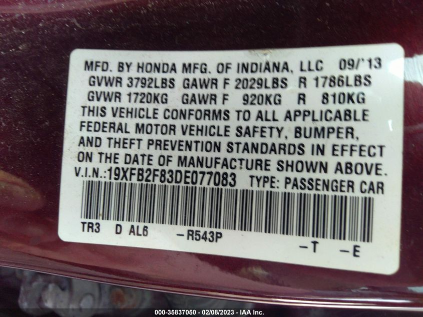 2013 HONDA CIVIC SDN EX 19XFB2F83DE077083
