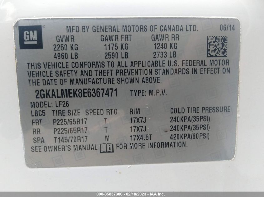 2014 GMC TERRAIN SLE 2GKALMEK8E6367471