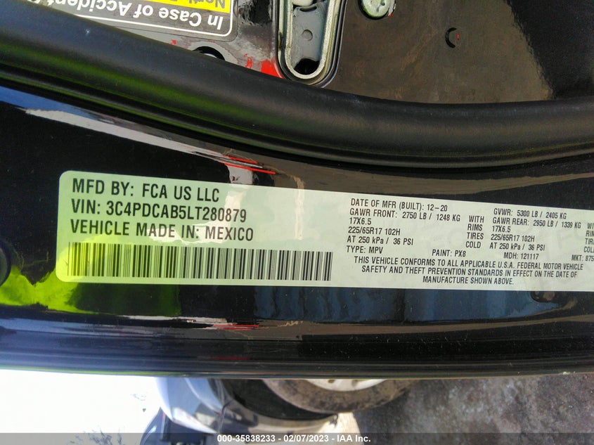 VIN 3C4PDCAB5LT280879 2020 DODGE JOURNEY SE VALUE