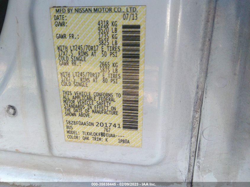 2013 NISSAN NVP S 5BZBF0AA5DN201741