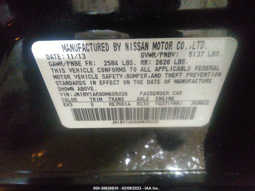 2013 INFINITI M37 JN1BY1AR9DM605026