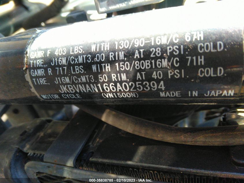 2006 KAWASAKI VN1500 N1 JKBVNAN166A025394