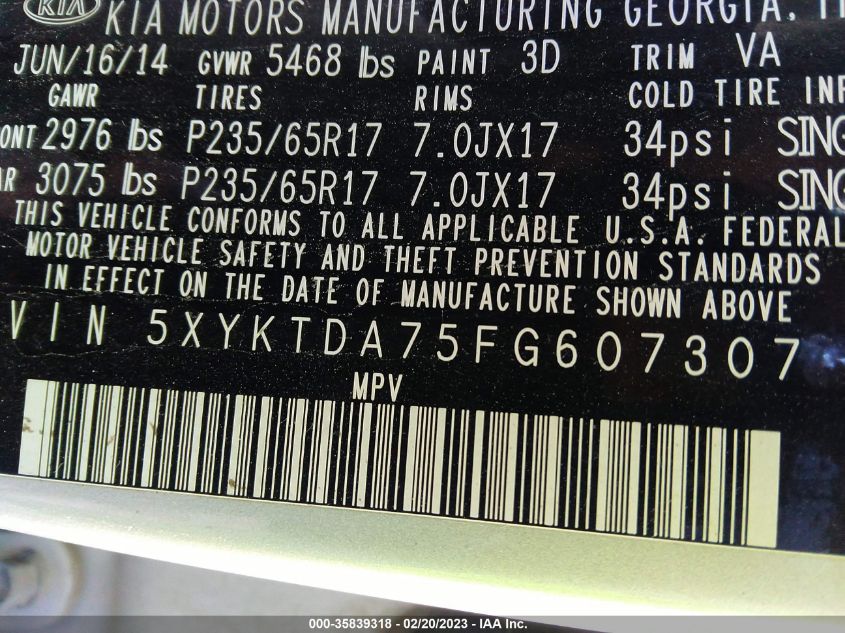 2015 KIA SORENTO LX - 5XYKTDA75FG607307