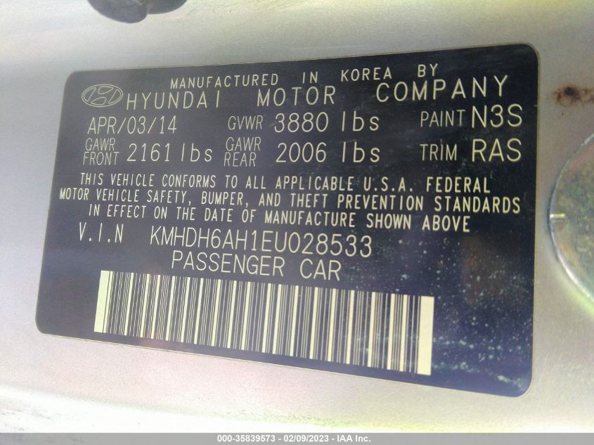 2014 HYUNDAI ELANTRA COUPE - KMHDH6AH1EU028533