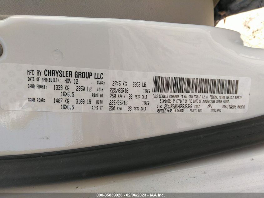 2013 RAM CARGO VAN TRADESMAN 2C4JRGAGXDR636306